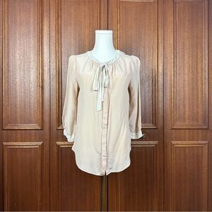 Babaton Aritzia Cream Women Top Size Small Blouse Tie Neck Sheer 100% Silk